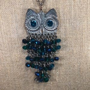 Vintage Owl Necklace Silver Tone